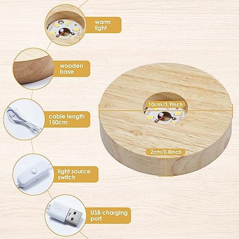 2pcs LED Lights Display Base, Round Wooden Lighted Base, Stand for Laser Crystal Glass Resin Art (Cool White Light) - Image 4
